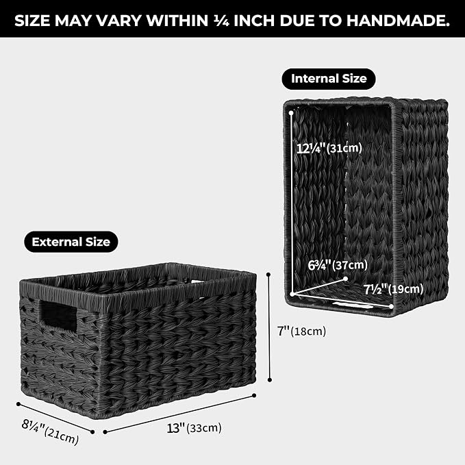 GRANNY SAYS Wicker Basket, Decorative Woven Baskets for Storage, Waterproof Storage Basket Organizer, Wicker Storage Basket for Organizing, 2-Pack, Black - Image 3