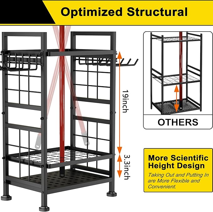 3 Tier Garden Tool Organizer, Garage Storage and Organization, Metal Yard Tools Storage up to 78 Tools, Heavy Duty Garden Tool Organizer for Garage, Yard, Patio, Shed, Indoors and Outdoors, Black - Image 7