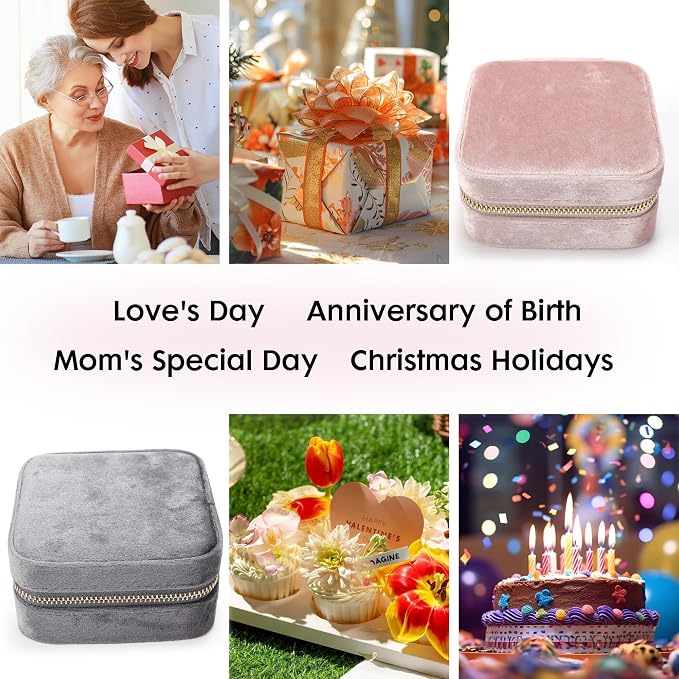 Velvet Travel Jewelry Box for Women - Small Portable Organizer, Storage Case for Rings, Earrings and Girls Necklaces, Ideal Gift for Travel (Gray) - Image 6