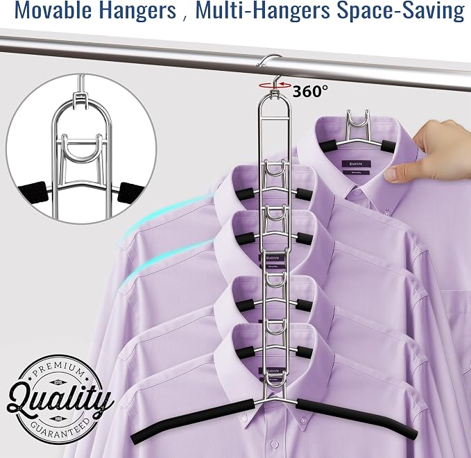 Clothes Hangers Space Saving, Newly Upgraded Detachable Shirt Hangers, 6-Tier Foldable Coat Hanger with 360° Swivel Hook for Closet Organizers and Storage Shirt,Sweater,Suit - 2 Pack, Patent Pending - Image 2