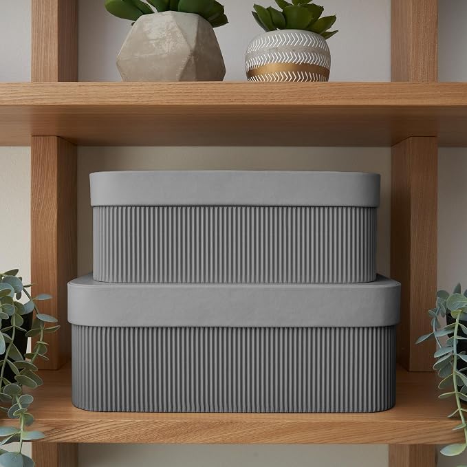 Decorative Storage Boxes with Lids – Set of 2 Beautiful Fluted Cardboard Organizer Bins for Your Home Bookshelf Decor to Safely Store Your Documents, Memory Box Items and Other Keepsakes in Style - Image 7