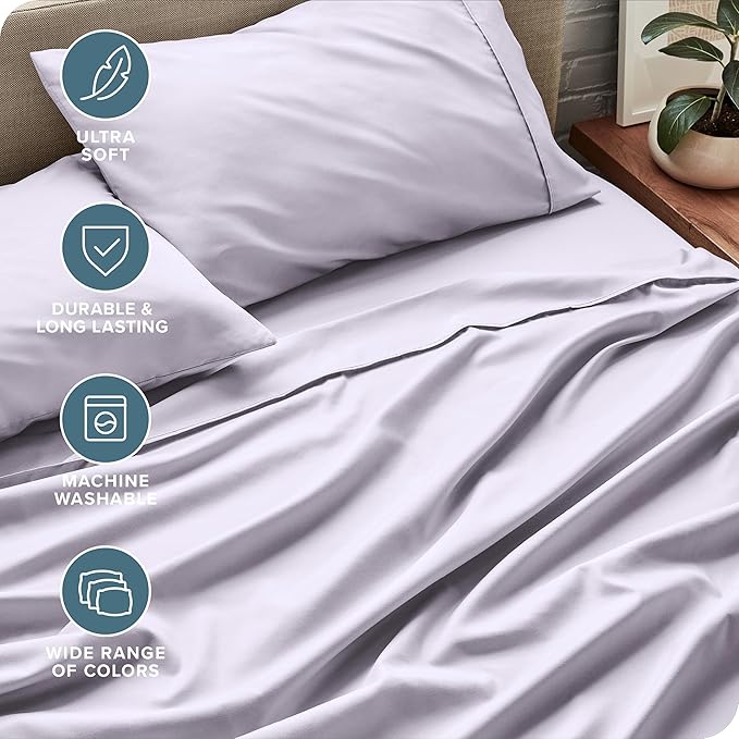 Bare Home King Sheet Set - 1800 Ultra-Soft Microfiber King Bed Sheets - Double Brushed - Deep Pockets - Easy Fit - 4 Piece Set - Bedding Sheets & Pillowcases (King, Light Lavender)