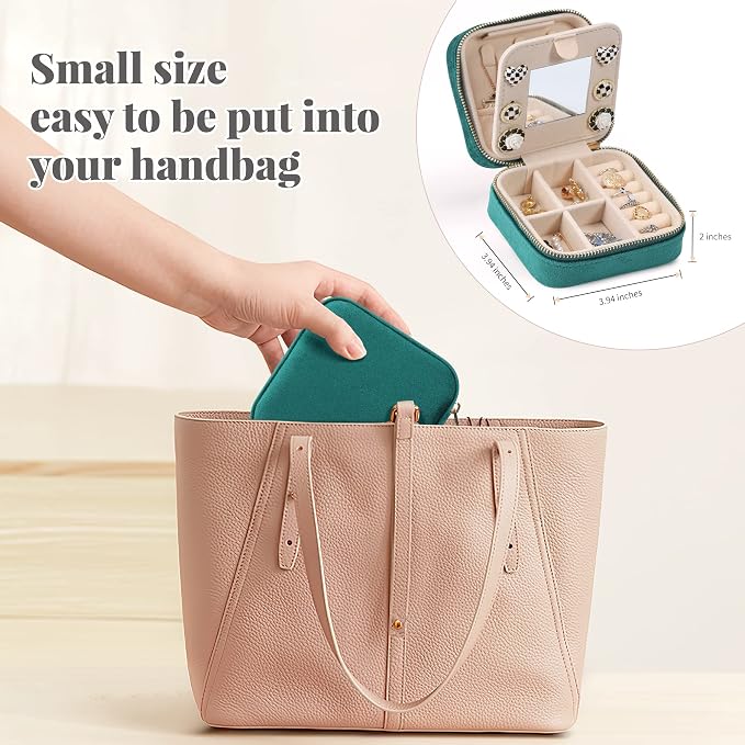 Dajasan Velvet Travel Jewelry Box, Mini Travel Jewelry Case, Small Portable Travel Jewelry Organizer with Mirror for Women Girls (Green) - Image 3