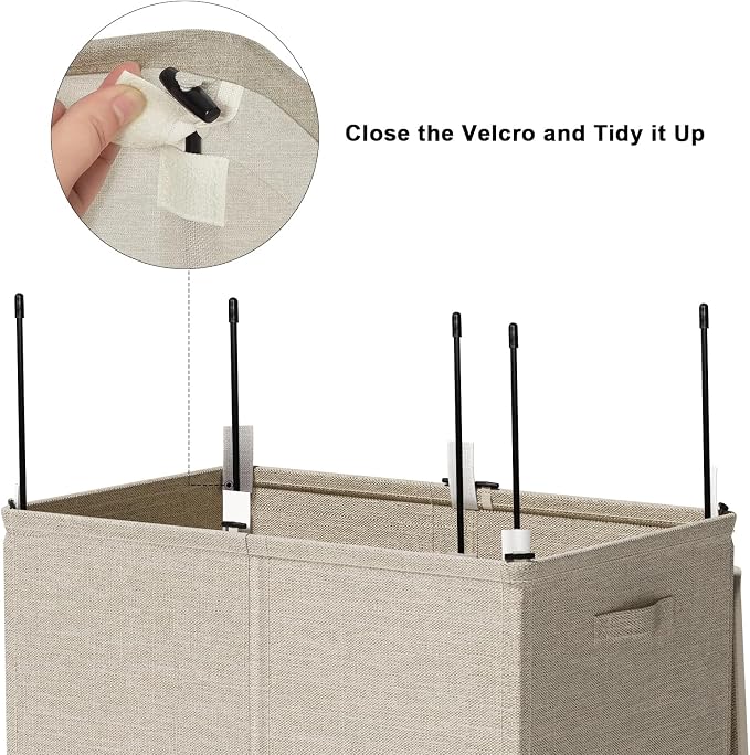 WOWLIVE 154L Double Laundry Hamper with Lid and Removable Laundry Bags, Large Dirty Clothes Hamper 2 section Collapsible Laundry Basket Dorm Room Storage for Bedroom, Bathroom, College,Wheat - Image 7