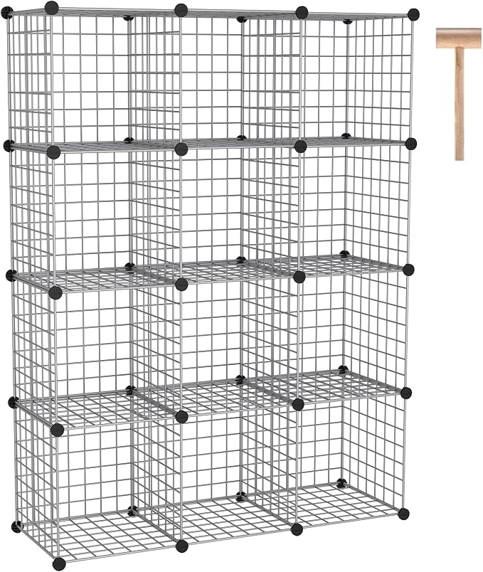 C&AHOME Wire Cube Storage, 12 - Cube Organizer Metal C Grids, Modular Shelves Units, Closet Organizer, Ideal for Home, Office, Living Room, 36.6”L x 12.4”W 48.4”H, Silver Gray UWCS3012G by CAHOME