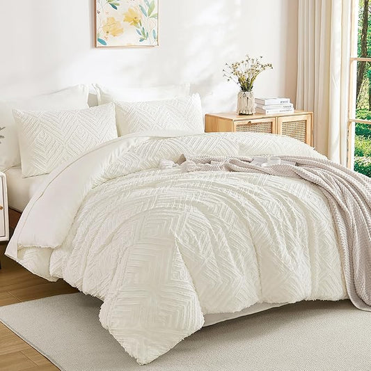Andency King Size Comforter Set 7 Pieces Ivory - Bed in a Bag King Boho Lightweight Fluffy Tufted Bedding Sets with Quilt Comforter, Sheets, Pillowcases & Shams