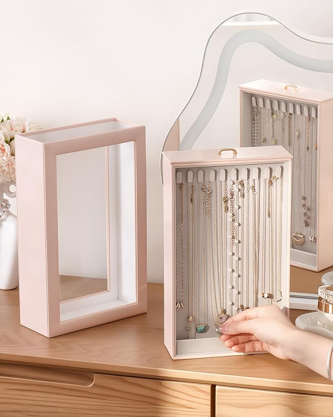 Lolalet Upgraded Double-Sided Hanging Necklace Organizer Box, Jewelry Display Case with Double-Sided Clear Window for Necklaces Bracelets, Tangle-Free Necklace Storage Box, Mothers Day Gift - Image 3