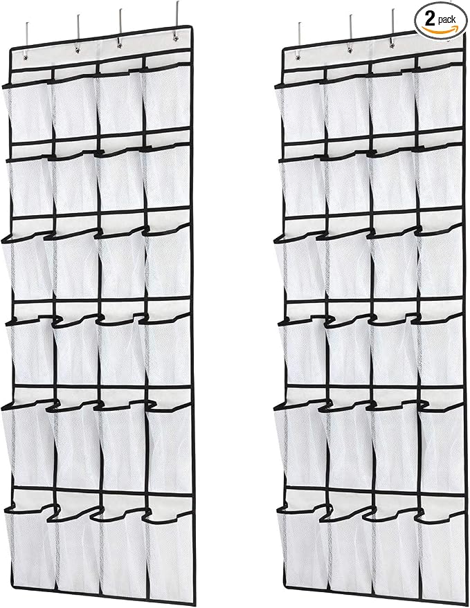 SAVERHO Hanging Shoe Organizer, Over The Door Shoe Organizer with 24 Mesh Large Pockets Door Shoe Rack for Men Women Kids Hanging Door Shoe Holder Size:58x21 Inch (White-2pack) by SAVERHO