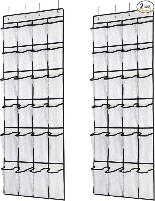 SAVERHO Hanging Shoe Organizer, Over The Door Shoe Organizer with 24 Mesh Large Pockets Door Shoe Rack for Men Women Kids Hanging Door Shoe Holder Size:58x21 Inch (White-2pack) by SAVERHO