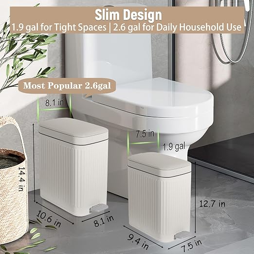 rejomiik Small Bathroom Trash Can with Lid Slim Soft Close Garbage Can Step Wastebasket Container Trash Bin for Office Bedroom Kitchen Living Room (1.9 Gallon Cream) - Image 2
