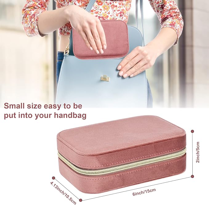 Dajasan Velvet Jewelry Box, Small Travel Jewelry Case, Portable Travel Jewelry Organizer Box for Women Girls (Pink) - Image 2