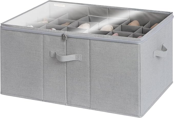 StorageWorks Shoe Organizer for Closet, Fits up to 24 Pairs, Shoe Cubby Storage Containers with Adjustable Dividers and Clear Cover, Grey by StorageWorks