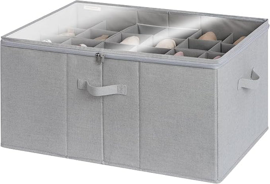 StorageWorks Shoe Organizer for Closet, Fits up to 24 Pairs, Shoe Cubby Storage Containers with Adjustable Dividers and Clear Cover, Grey by StorageWorks