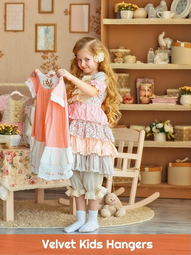 HOUSE DAY 14 Inch Kids Velvet Hangers 50 Pack, Durable Big Kid Hangers for Youth, Non Slip Kids Felt Hanger, Cute Childrens Hanger for Closet, Beige - Image 2