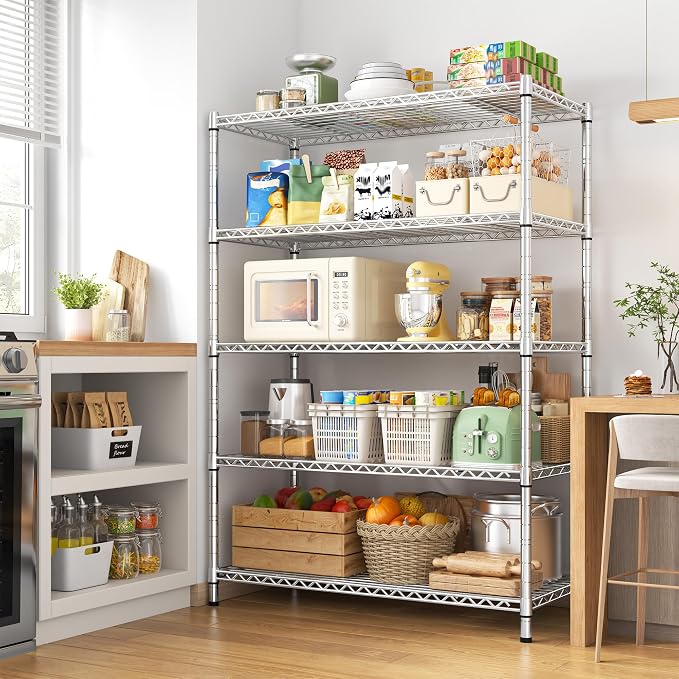REIBII 73''H Storage Shelves 1660LBS Wire Shelving Unit with Wheels 5 Tier Metal Shelving,Heavy Duty Metal Shelves for Storage Rack,Commercial Industrial for Garage Kitchen 73''HX35''WX15''D,Chrome - Image 5