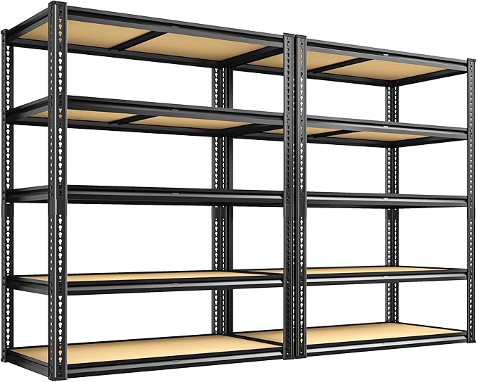 ROOMFAVE 2250LBS Storage Shelves Heavy Duty 5 Tier Garage Storage Shelving, Adjustable Metal Shelving Unit Utility Rack Shelf for Warehouse, Pantry, Closet, 72" H x 35.56" W x 16" D, Black.2PCS by RoomFave-organizeyourjoy