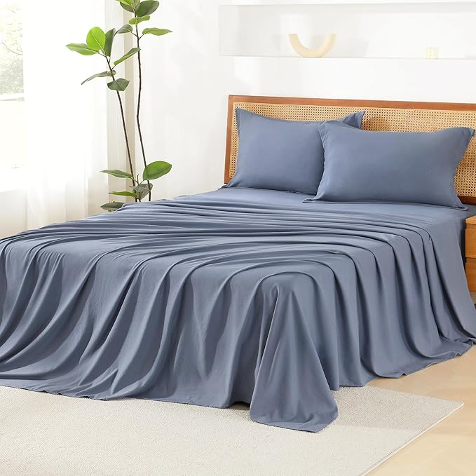 Litanika Full Size Comforter Set with Sheets Bluish Grey - 7 Pieces Bed in a Bag Full Chevron Tufted Complete Bedding Sets with Comforter, Sheets, Pillowcases & Shams