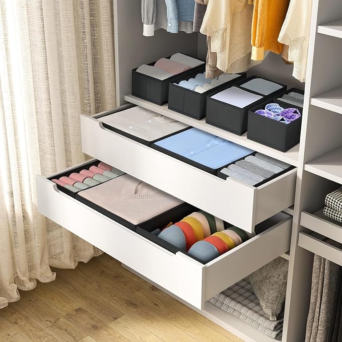 DIMJ Drawer Organizer 15 Pack - Foldable Baby Organizers and Storage & Dresser Organizer for Nursery, Bedroom, Closet - Nursery Organization Dresser Dividers for underwear, Sock,Bra, Belt, Tie，Black - Image 2