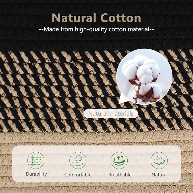 ECDYQXVU Cotton Rope Storage Basket, 15x10x9 Inches, Woven Basket for Shelves, Clothes, Towels, Books, and Laundry, Gradient Black/Brown (2 Pack) - Image 2