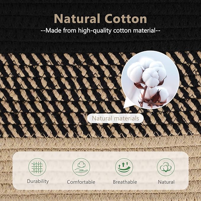 ECDYQXVU Cotton Rope Storage Basket, 15x10x9 Inches, Woven Basket for Shelves, Clothes, Towels, Books, and Laundry, Gradient Black/Brown (1 Pack) - Image 2