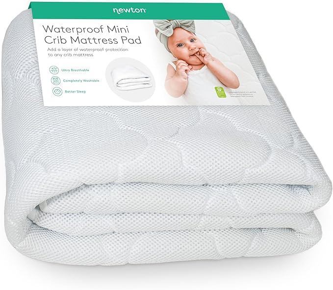Newton Baby Waterproof MINI Crib Mattress Pad | Ultra-Breathable Quilted Layer for Comfort & Universal Fitted Skirt for Secure Fit | Machine Washable | MINI Crib Mattress Protector Pad, 1 Pack