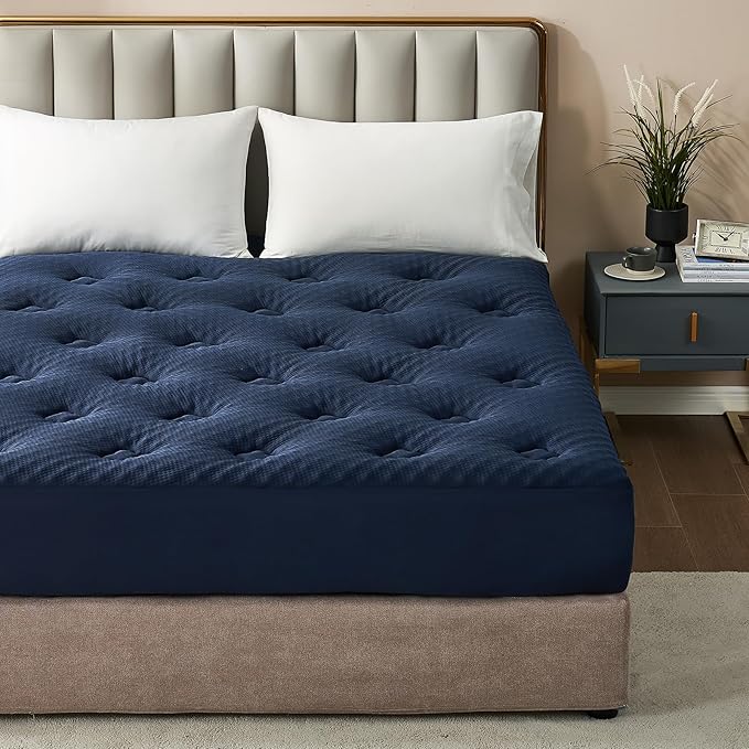 Hansleep Memory Foam Mattress Pad Topper King, King Size Mattress Topper Viscose Derived from Bamboo, King Foam Bed Mattress Pad Cover for Back Pain Relief, 78" x 80", Navy Blue