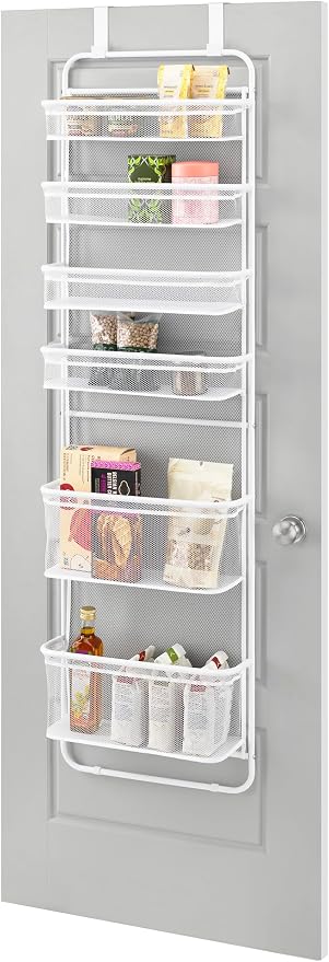 Whitmor Over The Door Organizer - 6 Sections - Pantry, Bathroom, Accessory Organizer - Metal and Mesh - White - Image 2