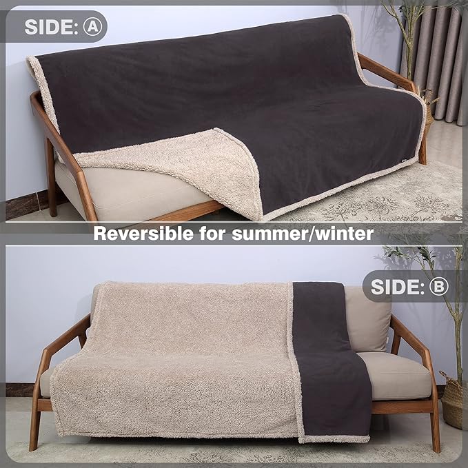 Catalonia Waterproof Blanket, Washable Leakproof Bed Cover for Couples, Reversible Protector Blanket for Bed Couch Sofa, 80X90 inches, Brown