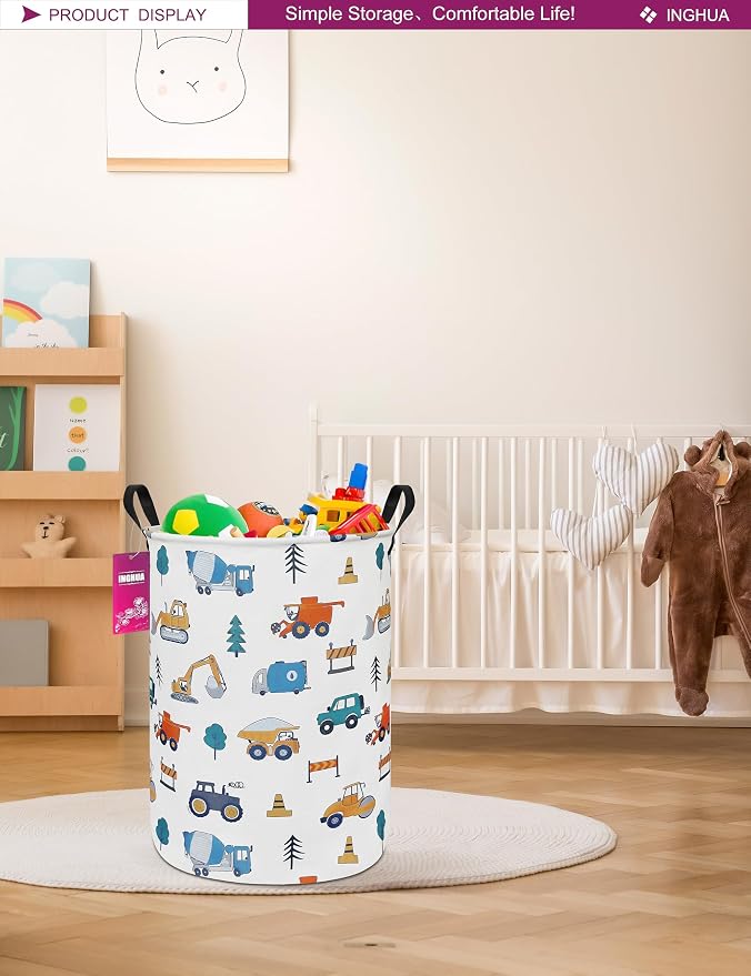 Laundry Hamper Large Canvas Fabric Lightweight Storage Basket/Toy Organizer/Dirty Clothes Collapsible Waterproof for College Dorms, Boys and Girls Bedroom,Bathroom(Vehicles) - Image 5