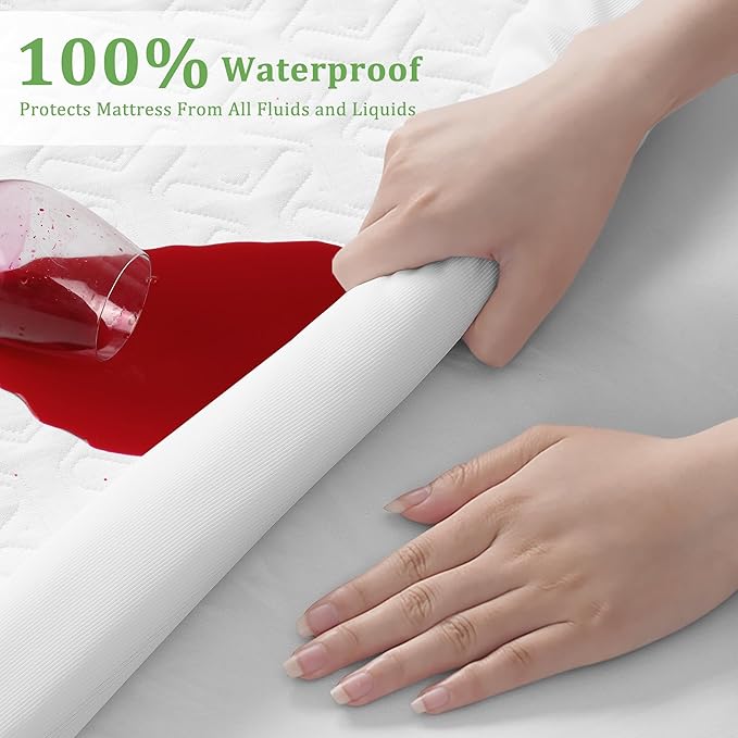 MERITLIFE Twin Size Mattress Protector Waterproof Cooling 4D Mattress Cover Breathable College Dorm Single Mattress Pad Fits Up 8-21 Inch Deep Pocket Noiseless Quiet Vinyl-Free(White,Twin 39"x75")