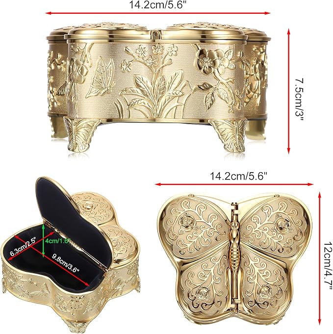 Hipiwe Jewelry Box Vintage Treasure Chest Butterfly Shape Decorative Keepsake Holder for Necklace Ring Earrings Storage Organizer Gift for Woman, Large - Image 5