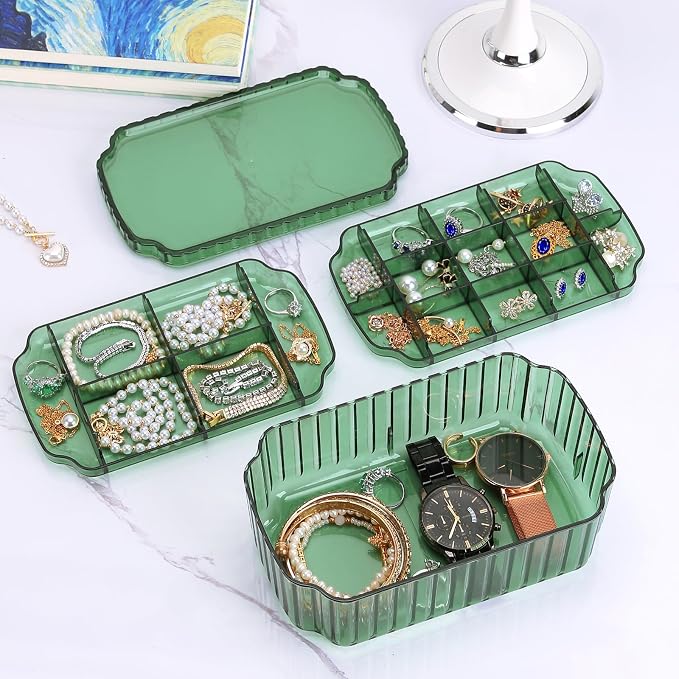 LETURE 3-Layer Jewelry Organizer Box for Earrings, Rings, Necklaces, Bracelets, Clear Plastic Bead Storage Containers for Crafts (Green) - Image 5