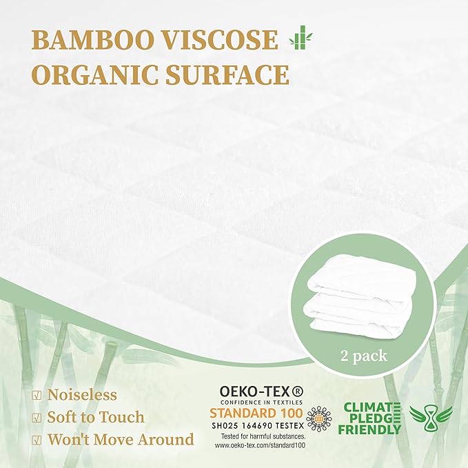 Safe and Sound 2 Pack Bamboo Viscose Crib Mattress Protector, Waterproof Quilted Crib Mattress Pads, Soft Breathable Baby Mattress Cover (28x52 Inches)