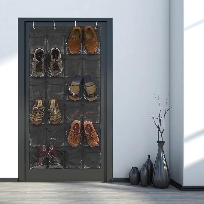 Simple Houseware 24 Pockets Large Clear Pockets Over The Door Hanging Shoe Organizer, Dark Gray (56" x 22.5") - Image 2