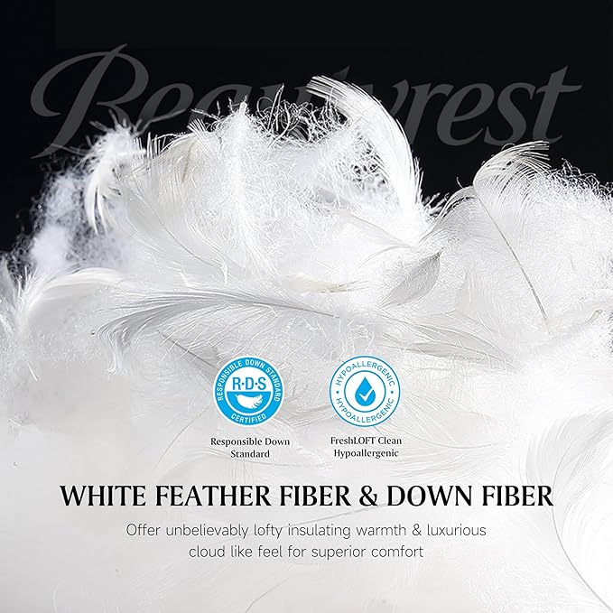 Beautyrest White Feather Down Mattress Pad Full Size - 233 Thread Count Tencel/Cotton Blend Featherbed Cover with Elasticized Anchor Bands Mattress Pad