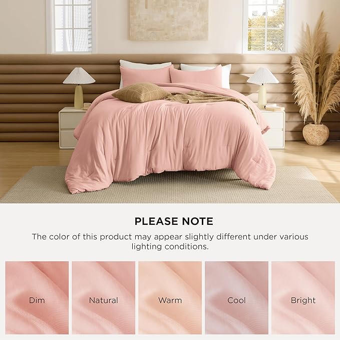 Bedsure California King Comforter Set, Blush Pink Soft Prewashed Bedding for All Seasons, 3 Pieces GentleSoft™ Bed Set, 1 Lightweight Comforter (104"x96") and 2 Pillowcases (20"x36")