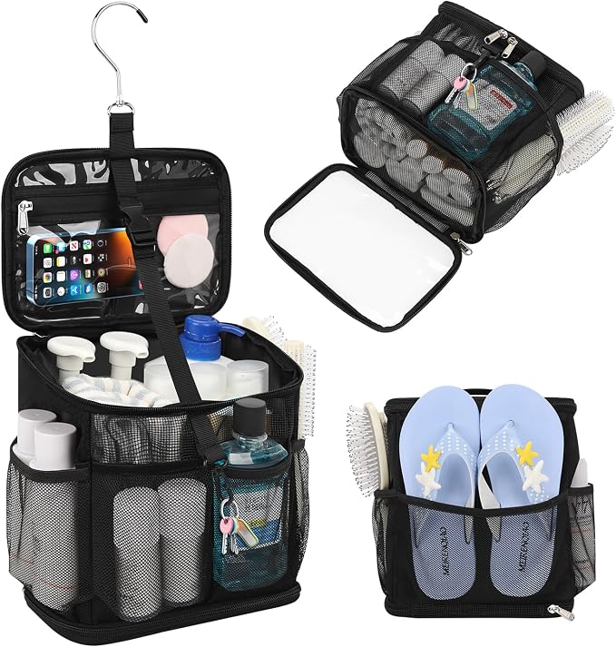 CUBETASTIC Shower Caddy Portable Mesh Shower Tote for Bathroom, Gym, Travel, Camping - Quick Dry Hanging Organizer Toiletry Bag with Handle for College Dorm Room, Men & Women by CUBETASTIC