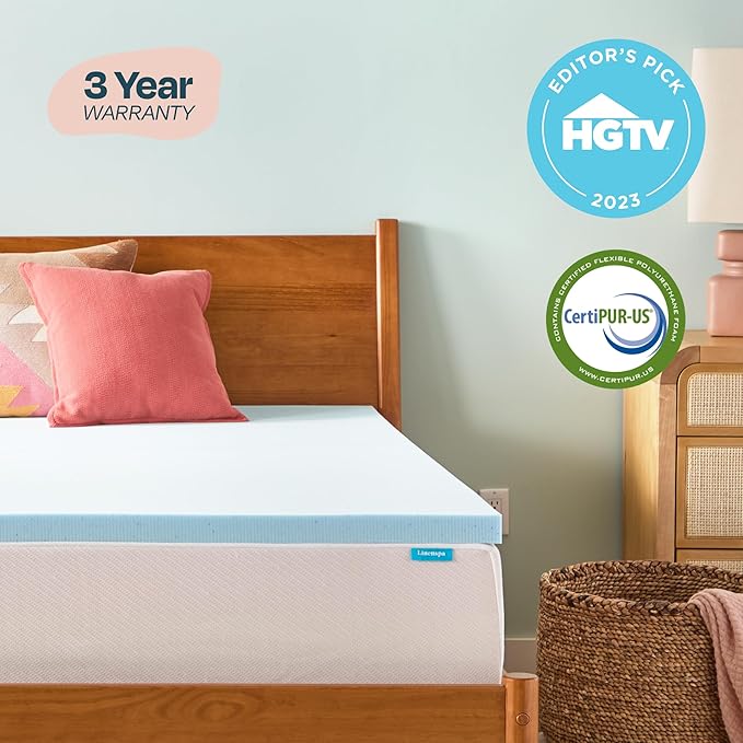 Linenspa Memory Foam Mattress Topper, King Size - 2 Inch Gel Infused Memory Foam - Plush Feel - Cooling and Pressure Relieving - CertiPUR Certified