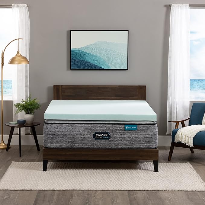 Beautyrest Thermagel Deluxe Cooling Pressure-Relieving Memory Foam Mattress Topper, California King, 3-Inch, Blue