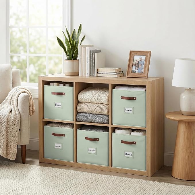 DECOMOMO Storage Baskets, 13x15x13 Storage Cube Bins with Labels for Organizing Shelves Kallax (Kallax / 4pcs, Sage Green) - Image 8
