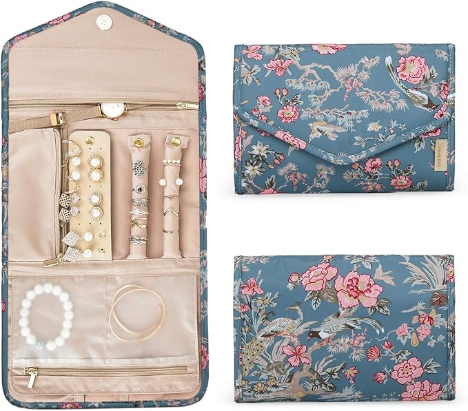 BAGSMART Travel Jewellery Organiser Roll Foldable Jewelry Case for Journey-Rings, Necklaces, Bracelets, Earrings, Flower Bird by BAGSMART