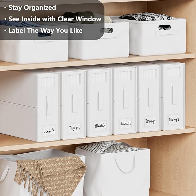 SheetCube Bed Sheet Organizers and Storage 6 Pack, Foldable Linen Closet Organizer with Window and Label, Bedding Folder Storage Box Container for Blanket, Duvet Cover Set, Bed Sheet Set - White - Image 2