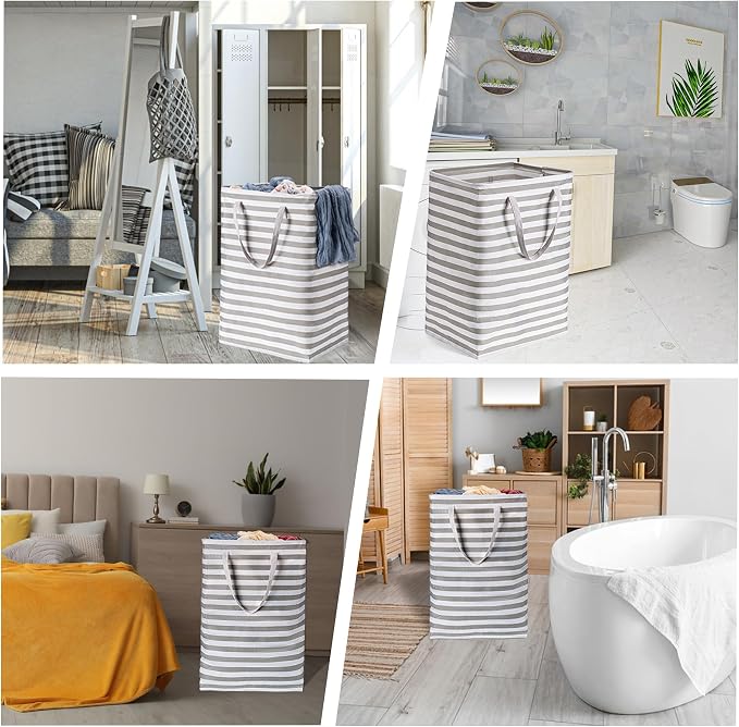 BOOMIBOO 2-Pack Large Laundry Basket,Waterproof Freestanding Laundry Hamper,Collapsible Clothes Basket with Easy Carry Handles in Laundry Room Bathroom Bedroom Dorm,Grey,100L - Image 6