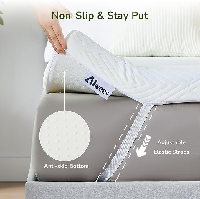Memory Foam Mattress Topper, 3 inch King Mattress Topper with Removable Soft Cover, Bed Topper for Dorm, Travel, Guest Mat, Non-Slip Design & Pressure Relief Back Pain, White