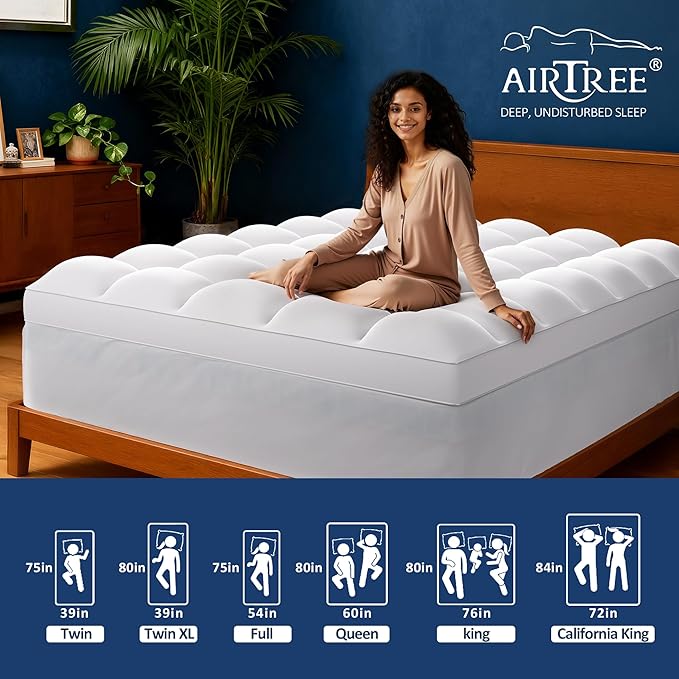 King Size Dual Layer 4 Inch Memory Foam Mattress Topper, 2 Inch Cooling Gel Infused Memory Foam and 2 Inch Airflow Down Alternative Pillow Top, 8-24 Inch Deep Pocket Bed Topper