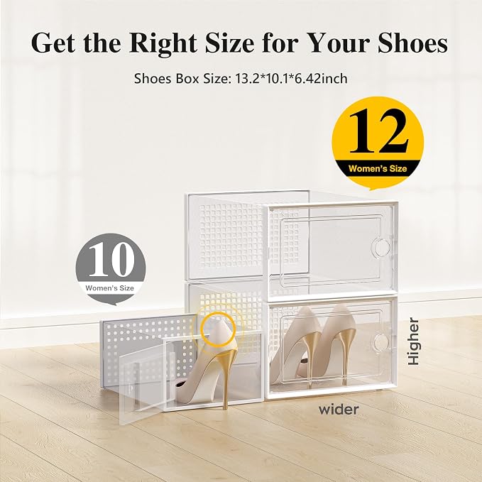 Kuject X-Large Shoe Storage Boxes Organizers Clear Plastic Stackable 12 Pack, Shoe Rack & Holder Substitute, Sneaker Containers, Toy Storage Organizer Bins for Entryway, Closet, Under Bed, White - Image 2