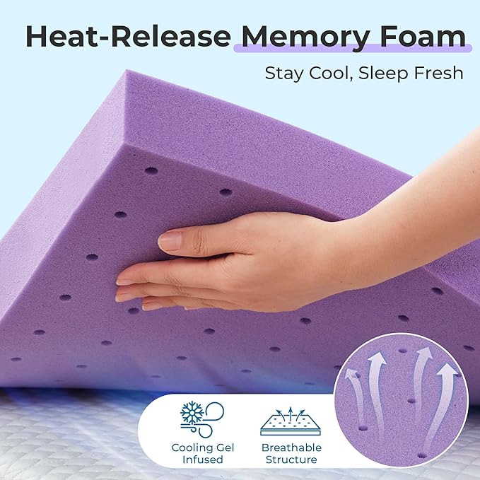 SINWEEK 2 Inch Gel Memory Foam Mattress Topper King Size, Ventilated High Density Pad for Body Pain, Bed Topper with Cooling Cover, CertiPUR-US & Oeko-Tex Certified