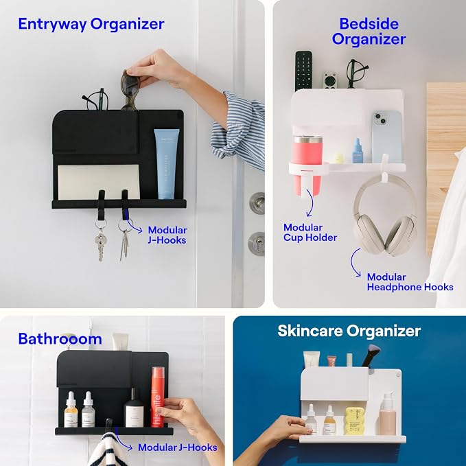 WallShelfie Bedside Wall Organizer & Dorm Decor - Dorm Room Essential, Floating Bedside Shelf Wall Mount Organizer, Remote Control Holder, Cool Teen Girls Trendy Stuff, Room Organization (Black) - Image 4