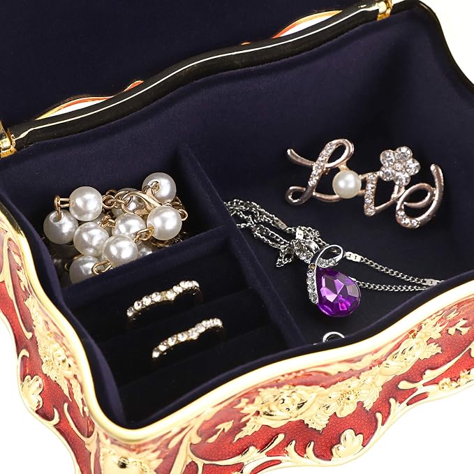 Hipiwe Hipiw Vintage Jewelry Organizer Box - Metal Trinket Storage Box Ornate Treasure Chest Box Jewelry Decorative box Keepsake Gift Box Case for Women,4.9"x3.4"x2.7" - Image 4