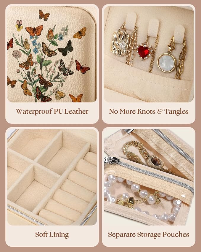Bistup Travel Jewelry Case - Small Jewelry Organizers and Storage Box for Women Girls Teens Cute Traveling Jewelry Holder with Mirror Little Tiny Compact Flower Modern Unique Aesthetic Pretty - Image 5
